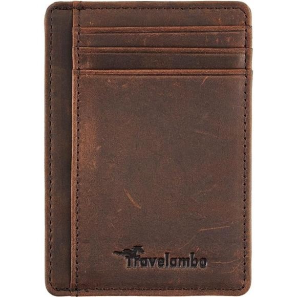 Mens Front Pocket Minimalist Leather Slim Wallet RFID Blocking Medium Size - Picture 5 of 6